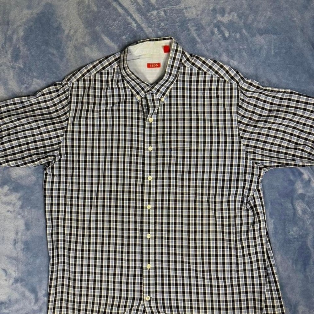 Izod blue and white plaid button-up shirt Size XXL‎